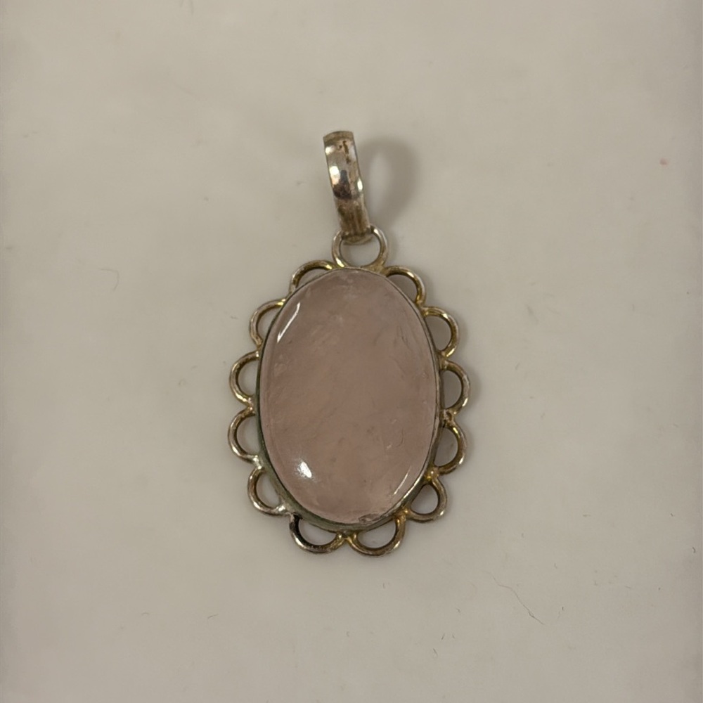 Vintage Pink jadeite silver Pendant  2" x 1"